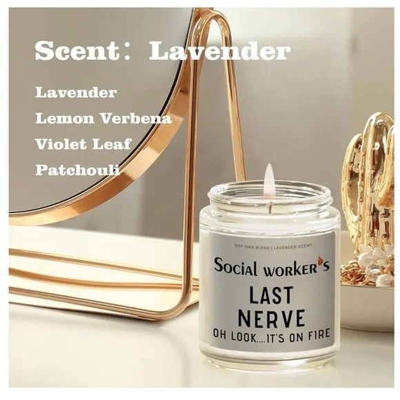 Soy Wax Lavender Scented Candle with Funny Meme! Gift to for Social Worker - Picture 2 of 3